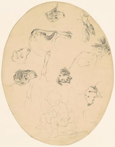 Estudios de perros y un niño sentado (recto)