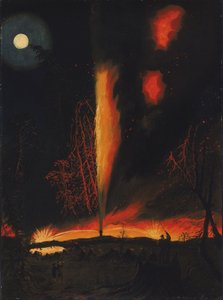 Pozo de petróleo en llamas por la noche, cerca de Rouseville, Pensilvania de James Hamilton