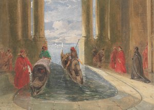 Dignatarios venecianos subiendo a las góndolas