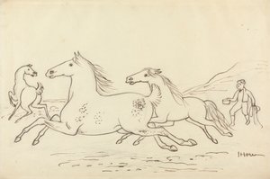 Tres caballos y un mozo de cuadra