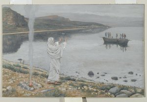 Cristo aparece en la orilla del lago Tiberíades, ilustración de La vida de nuestro Señor Jesucristo, 1886-94 de James Jacques Joseph Tissot