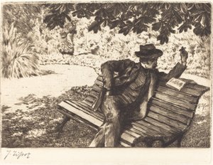 Denoisel leyendo en el jardín