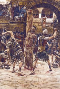 La flagelación del rostro - de “La vida de nuestro señor Jesucristo” - 1899 por James Tissot - La vie de notre seigneur Jesus Christ, por Jacques Joseph (Jacques-Joseph) Tissot llamado James Tissot (1836-1902) de James Jacques Joseph Tissot