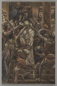 Maltratos en la casa de Caifás, ilustración de La vida de Nuestro Señor Jesucristo, 1886-94 de James Jacques Joseph Tissot