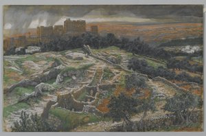 Reconstrucción del Gólgota y el Santo Sepulcro, visto desde la Puerta Judicial, ilustración de La vida de nuestro Señor Jesucristo de James Jacques Joseph Tissot