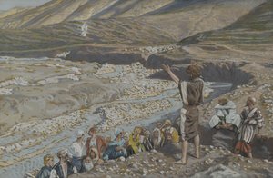 San Juan Bautista ve a Jesús desde lejos, ilustración de La vida de nuestro Señor Jesucristo de James Jacques Joseph Tissot