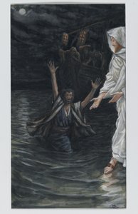 San Pedro camina sobre el mar, ilustración de La vida de nuestro Señor Jesucristo