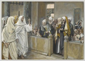 Los sumos sacerdotes preguntan a Jesús con qué derecho actúa de esta manera, ilustración de La vida de Nuestro Señor Jesucristo, 1886-94 de James Jacques Joseph Tissot