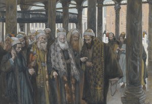 Los sumos sacerdotes toman consejo juntos, ilustración de La vida de Nuestro Señor Jesucristo, 1886-94 de James Jacques Joseph Tissot