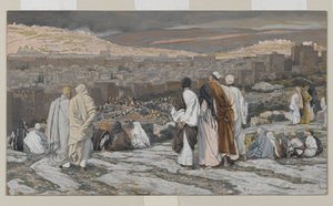 Los discípulos, habiendo dejado su escondite, observan desde lejos con agonía, ilustración de La vida de Nuestro Señor Jesucristo, 1886-94 de James Jacques Joseph Tissot