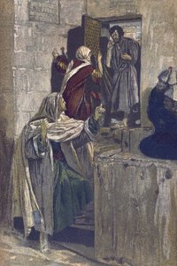 La primera negación de San Pedro - La primera negación de San Pedro - de La vida de nuestro Señor Jesucristo - 1899 por James Tissot - La vie de notre seigneur Jesus Christ, por Jacques Joseph Tissot de James Jacques Joseph Tissot