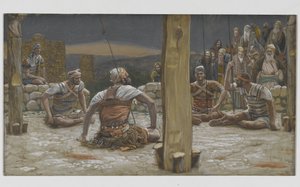 Los cuatro guardias se sentaron y lo observaron, ilustración de La vida de nuestro Señor Jesucristo, 1886-94 de James Jacques Joseph Tissot