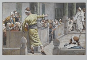 El ciego curado cuenta su historia a los judíos, ilustración de La vida de nuestro Señor Jesucristo, 1886-96 de James Jacques Joseph Tissot