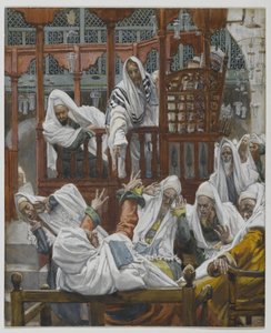 El hombre poseído en la sinagoga, ilustración de La vida de nuestro Señor Jesucristo de James Jacques Joseph Tissot