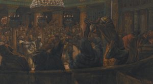 El manto rasgado - Jesús condenado a muerte por los judíos, ilustración de La vida de Nuestro Señor Jesucristo, 1886-94 de James Jacques Joseph Tissot