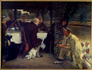 El regreso del hijo pródigo: el becerro gordo Adaptación moderna de la Parábola del Hijo Pródigo regresando a su padre arrepentido. Pintura de Jacques Joseph Tissot (1836-1902) 1880 Nantes, museo de Bellas Artes de James Jacques Joseph Tissot
