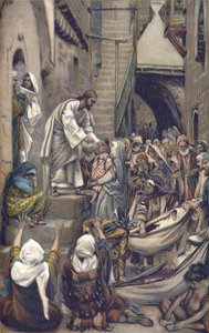 Toda la ciudad estaba reunida en la puerta - Toda la ciudad estaba reunida en la puerta - de La vida de nuestro Señor Jesucristo - 1899 por James Tissot - Y toda la ciudad estaba reunida en su puerta - Marcos 1:33 - La vida de nuestro Señor Jesucristo, por de James Jacques Joseph Tissot