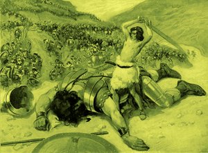 David corta la cabeza de Goliat por J James Tissot - Biblia