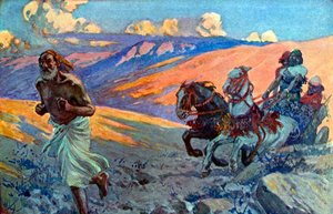 Elías corre delante del carro de Acab - Biblia