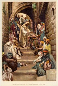 En las aldeas los enfermos fueron traídos a Él - Biblia de James Jacques Joseph after Tissot