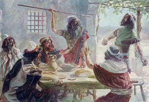 Saúl lanza una jabalina a Jonatán - Biblia