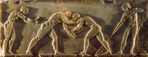 Antiguos atletas griegos representados en un bajorrelieve del siglo VI a.C. Arqueología nac... de James L Stanfield
