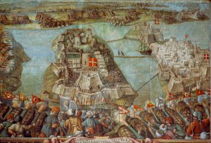 Este fresco representa el asedio turco a Malta en 1565. Obra de arte. de James L Stanfield