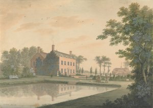 Vista sur de una casa en Ringmer con jardineros trabajando de James Lambert  of Lewes