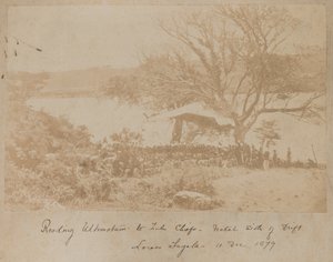 La lectura de un ultimátum a los jefes zulúes en el lado de Natal del Drift Lower Tugela, 11 de diciembre de 1878 de James Lloyd