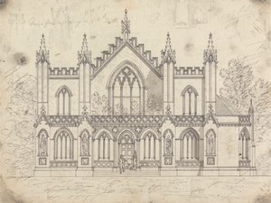 Dibujo preparatorio para el diseño 14, lámina 11 de la Colección de diseños de retiros rurales de James Malton