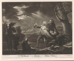 David Garrick como el Rey Lear con el Conde de Kent y Edgar disfrazado de Tom en un paisaje tormentoso Sres. Garrick en el personaje del Rey Lear (título sobre el objeto)