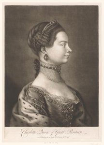 Portret van Charlotte van Mecklenburg Carlota Reina de Gran Bretaña (título sobre objeto) de James McArdell