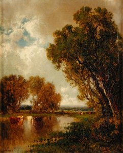 Vacas en el paisaje de James McDougal Hart