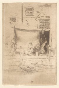Puesto de frutas, del segundo conjunto de Venecia (un conjunto de veintiséis aguafuertes) de James Abbott McNeill Whistler