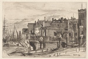 Thames Police (Wapping Wharf), from the Thames Set (Una serie de dieciséis grabados de escenas en el Támesis y otros temas) de James Abbott McNeill Whistler