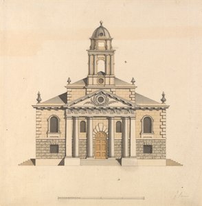 Diseño para una iglesia: Alzado de la fachada oeste de James Paine