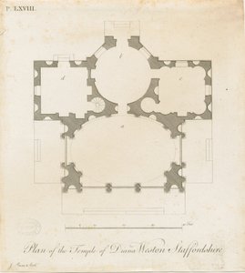 Weston-under-Lizard - El Templo de Diana: grabado, nd [c 1765-1770] de James Paine