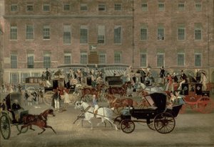 Hatchetts - la Bodega del Caballo Blanco, Piccadilly, el correo de Devonport y un barouche en primer plano