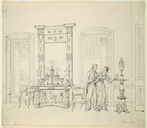 Una dama y un caballero ingleses en un salón, Calcuta, c.1830