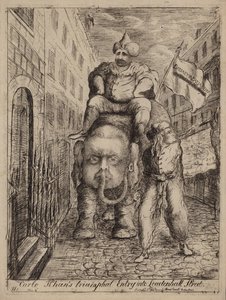 La entrada triunfal de Carlo Khan en Leadenhall Street: sátira sobre el político whig Charles James Fox y sus ambiciones respecto a la India de James Sayers