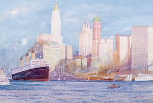 El "Majestic" de la White Star Line en el puerto de Nueva York de James Scrimgeour Mann