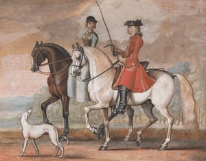 Un caballero montando un caballo guiado, dando un paseo con una dama de James Seymour