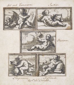 Arte y Comercio; Justicia; Prudencia; Templanza; y Fortaleza