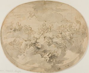 Diseño para el fresco del techo: Apolo y las Musas con Minerva destruyendo la ignorancia de James Thornhill