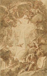 Dibujo preparatorio para el grabado de C. du Bosc, para la Biblia de la Capilla del Royal Marine College. Obra (43x26,6 cm) de James Thornhill (1675-1734), principios del siglo XVIII. de James Thornhill