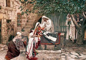 Cristo resucitando a la hija de Jairo, gobernador de la sinagoga, de entre los muertos, 1897 de James Tissot