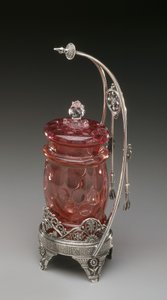 Tarro de encurtidos con soporte y pinzas, c.1885 de James W. Tufts Co.