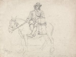 Un granjero cabalgando de lado, llevando una urna de James Ward