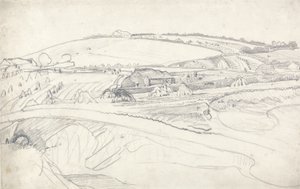 Paisaje con granja y haces de maíz de James Ward