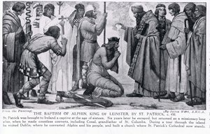 El bautismo de Alphin, rey de Leinster, por San Patricio, ilustración de 